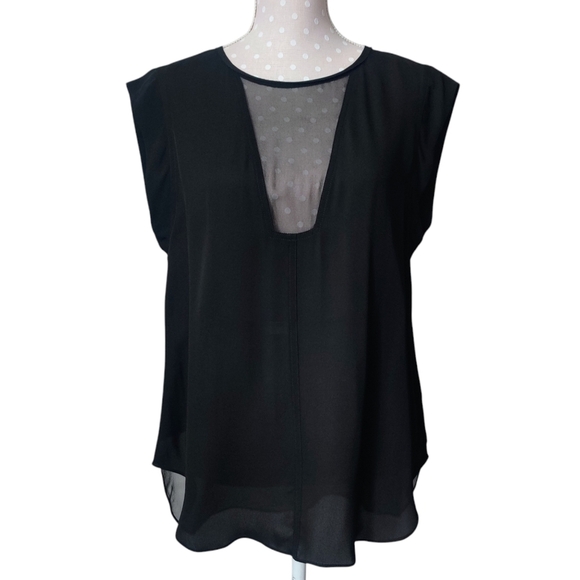 REBECCA TAYLOR Charlie Top 12 100% Silk Sheer Illusion Black Blouse NWT - Picture 1 of 9